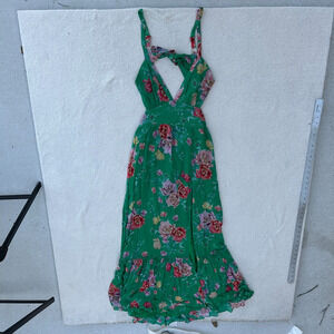 Yumi Kim Maxi Dress Floral Green Tracey Halter Backless Slit - No Size Tag